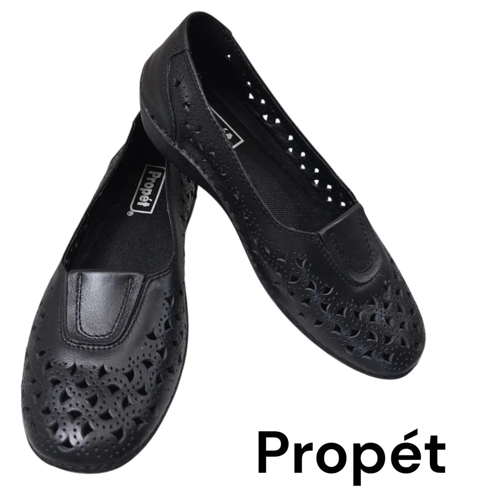 Propet Women Black Leather Cutout Slip On Ballet Flats Comfort Shoes‎ Size 7